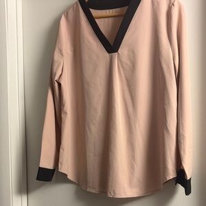 Elegant V-Neck Blouse - Pink and Black